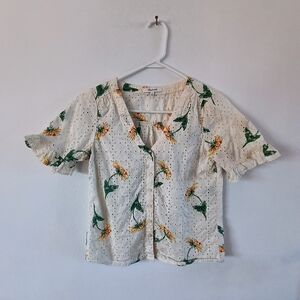Madewell Floral Eyelet Cotton Button Front Blouse Womens XS Cottagecore Top
